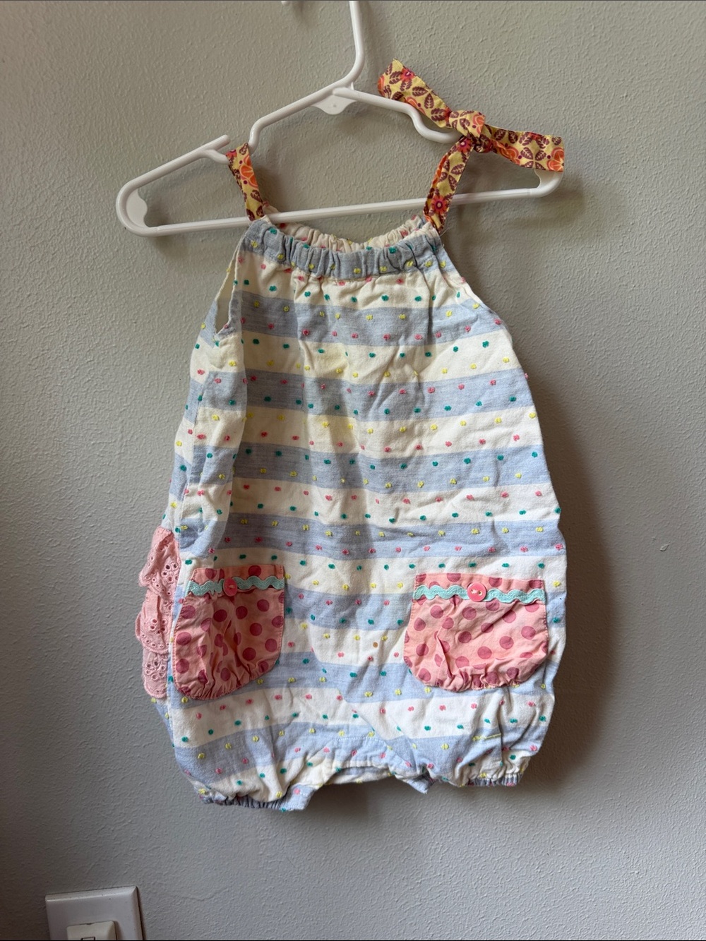 Matilda Jane White and Pink Dot Stripe Baby Bubble Romper